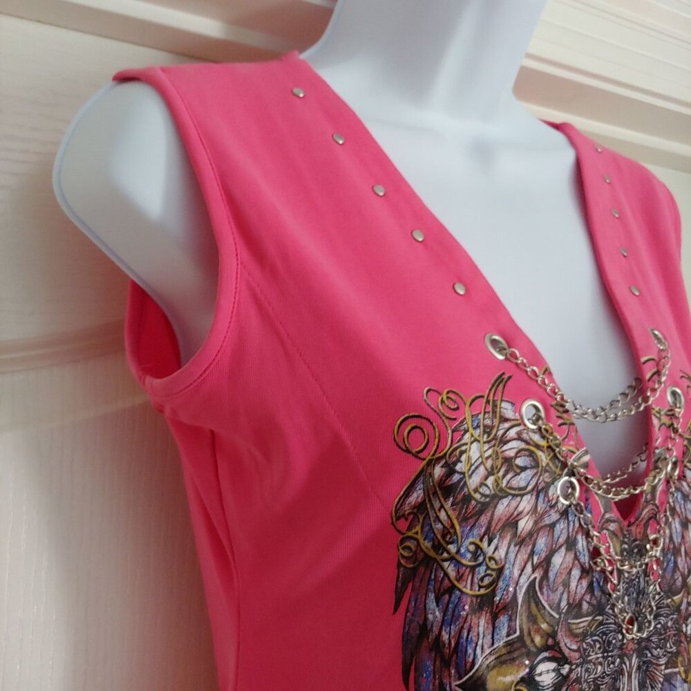 Babes Biker Wear Angel Wings Pink Tank Small - Picture 2 of 10